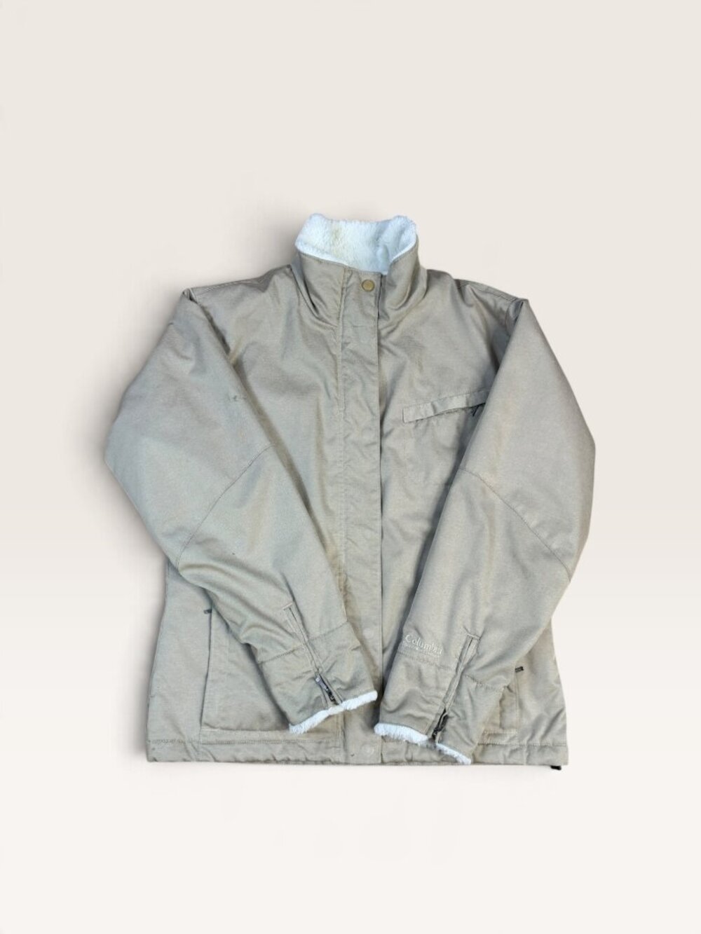 Columbia Women's M Jacket Khaki Faux Fur Trim Insulated Winter Coat Quilted